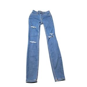 Free People High Rise Skinny Distressed Jeans M-Wash Blue W24R OB1855-16515125